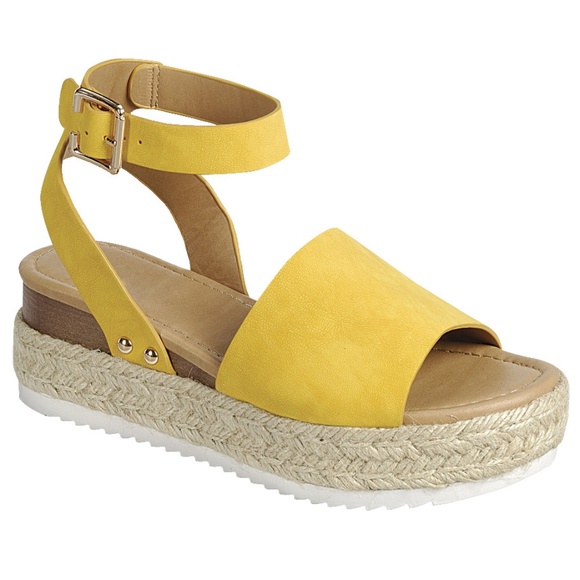 New Yellow Mustard Flatform Espadrille Sandals - Picture 2 of 5